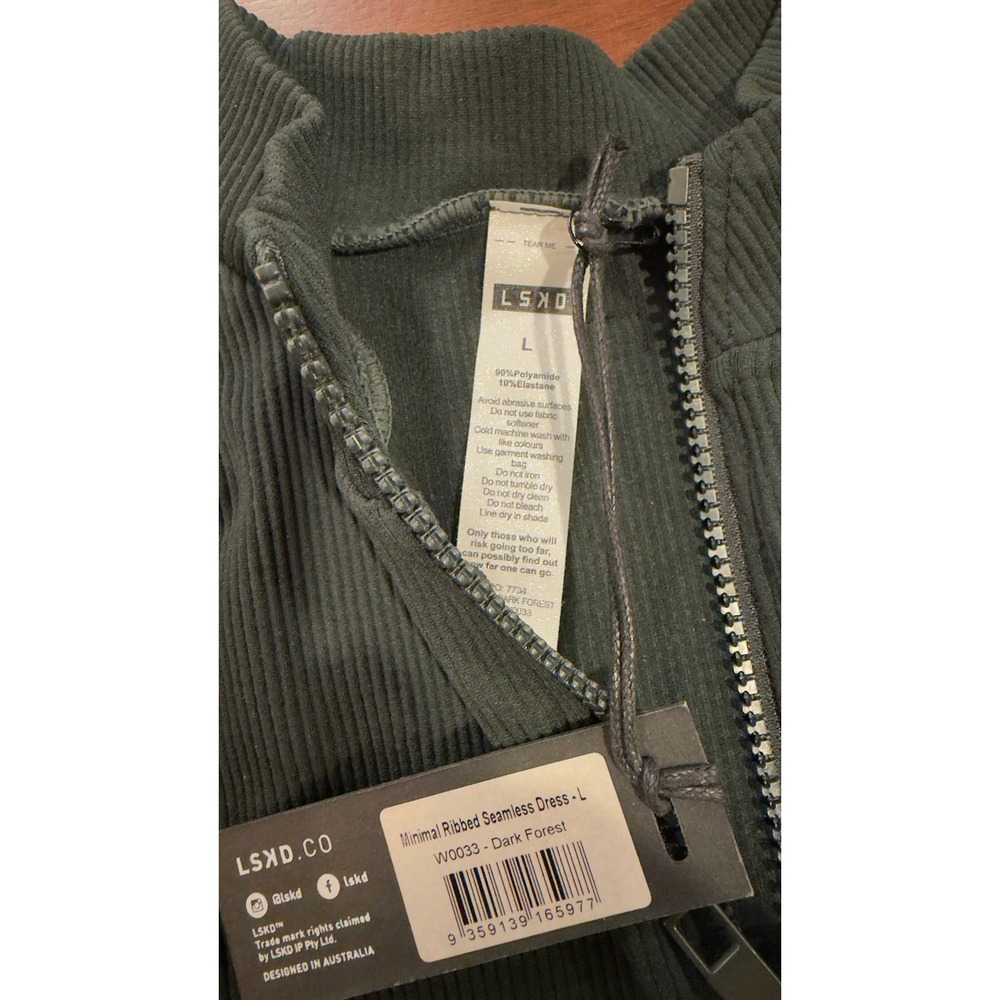 LSKD Minimal‎ Ribbed Seamless Dress Dark Forest Green Quarter Zip Size L NEW NWT - Picture 6 of 14